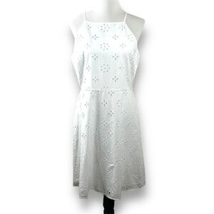Loft‎ Women's Size 10 Square Neck Eyelet Lace White Mini Dress 100% Cotton New